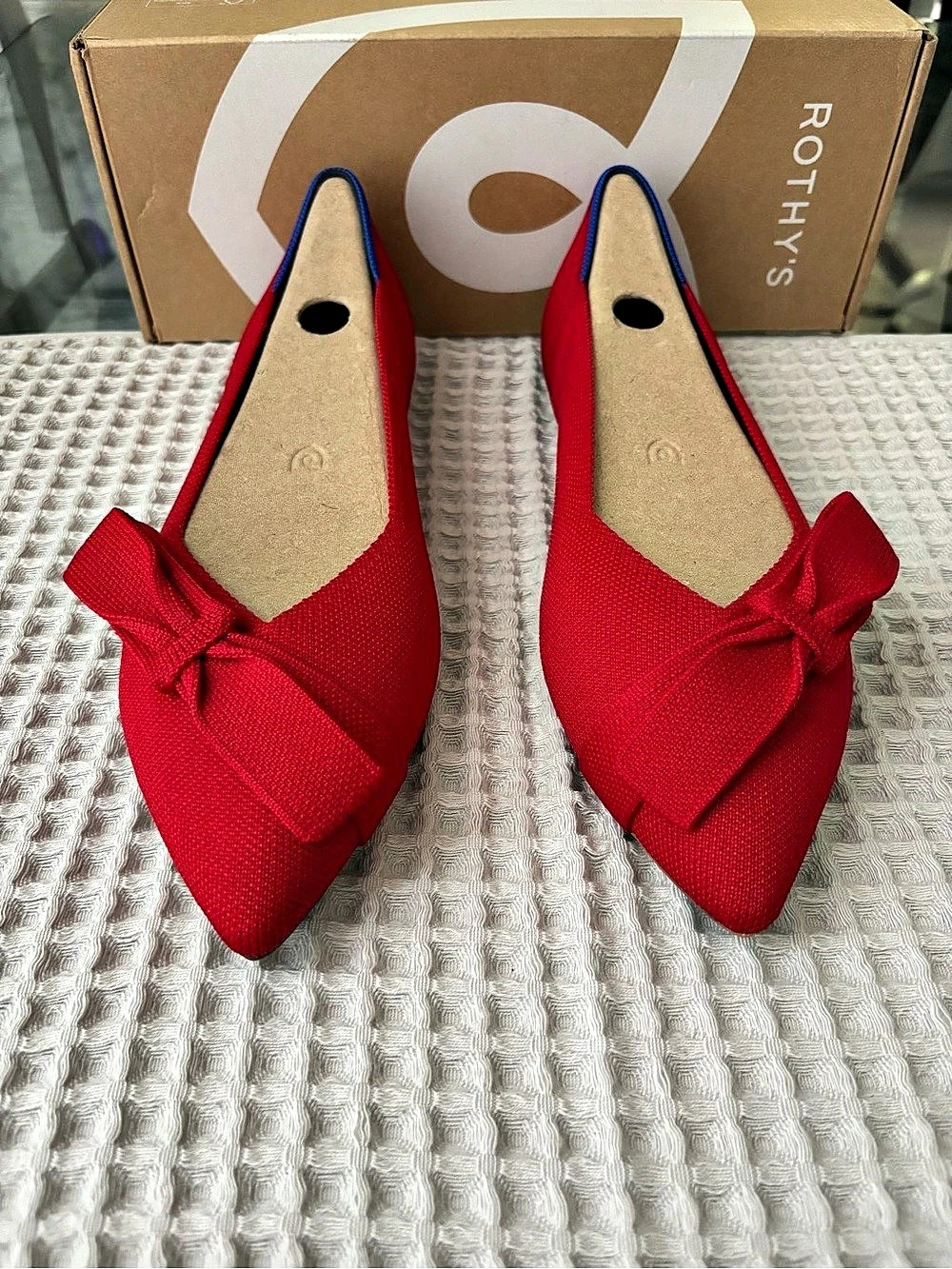 Rothy's The Bow Point II-Wide Flats Red & Blue US 12 Wide